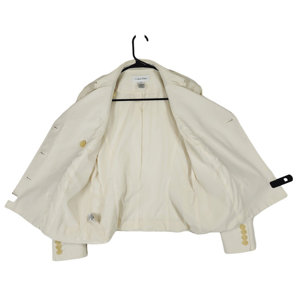 Calvin Klein Double Breasted Pea Coat sz 6 Women Ivory Cream Cotton Lined Jacket - Picture 4 of 12